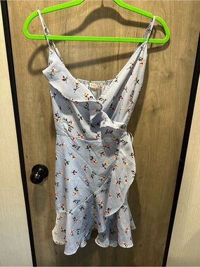 Romwe Blue Floral Ruffle Wrap Mini Dress Size S